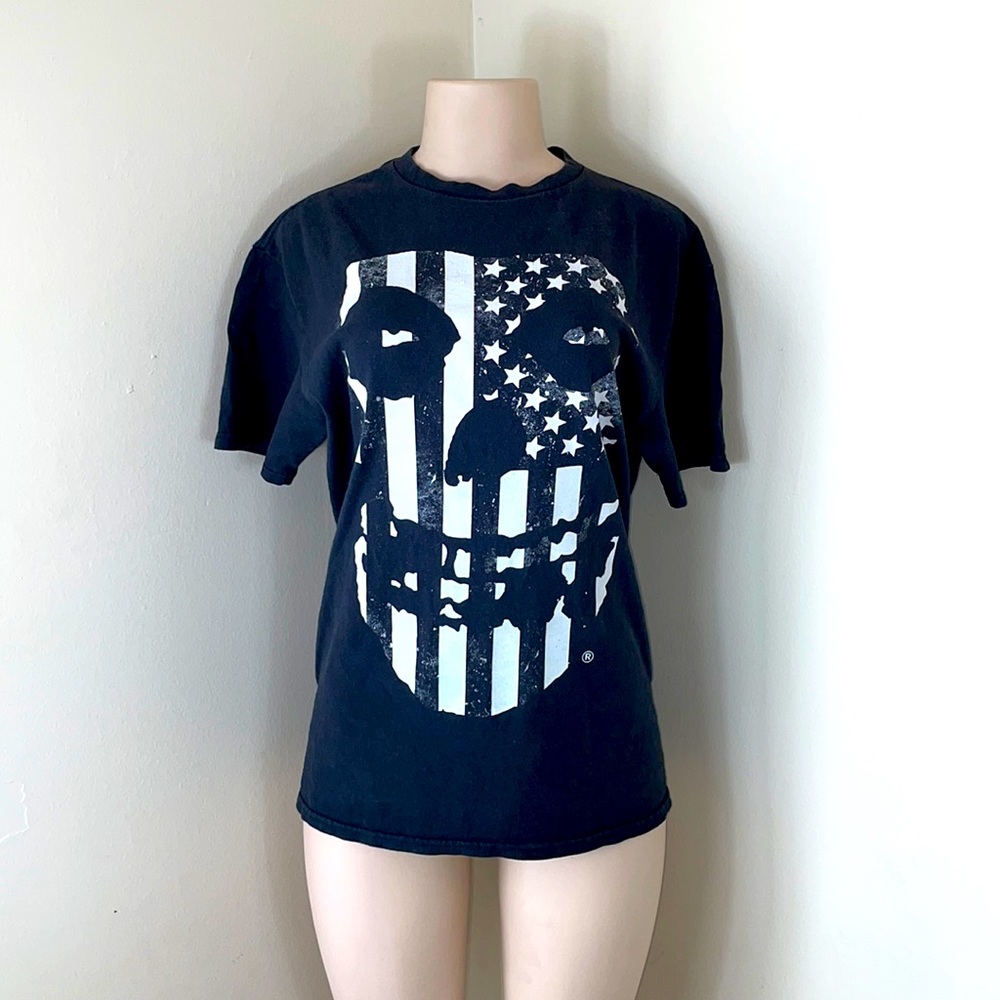 Misfits Fiend Skull American Flag Graphic Band T Shirt Black Cotton Size M